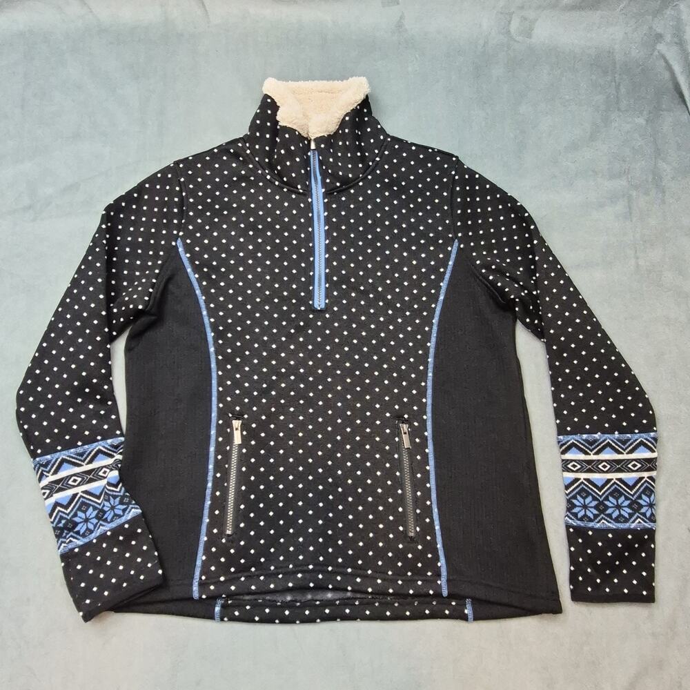 Wooly Bully Wear Nordic 1/4 Zip Pullover Womens XL Black Fleece Sweater